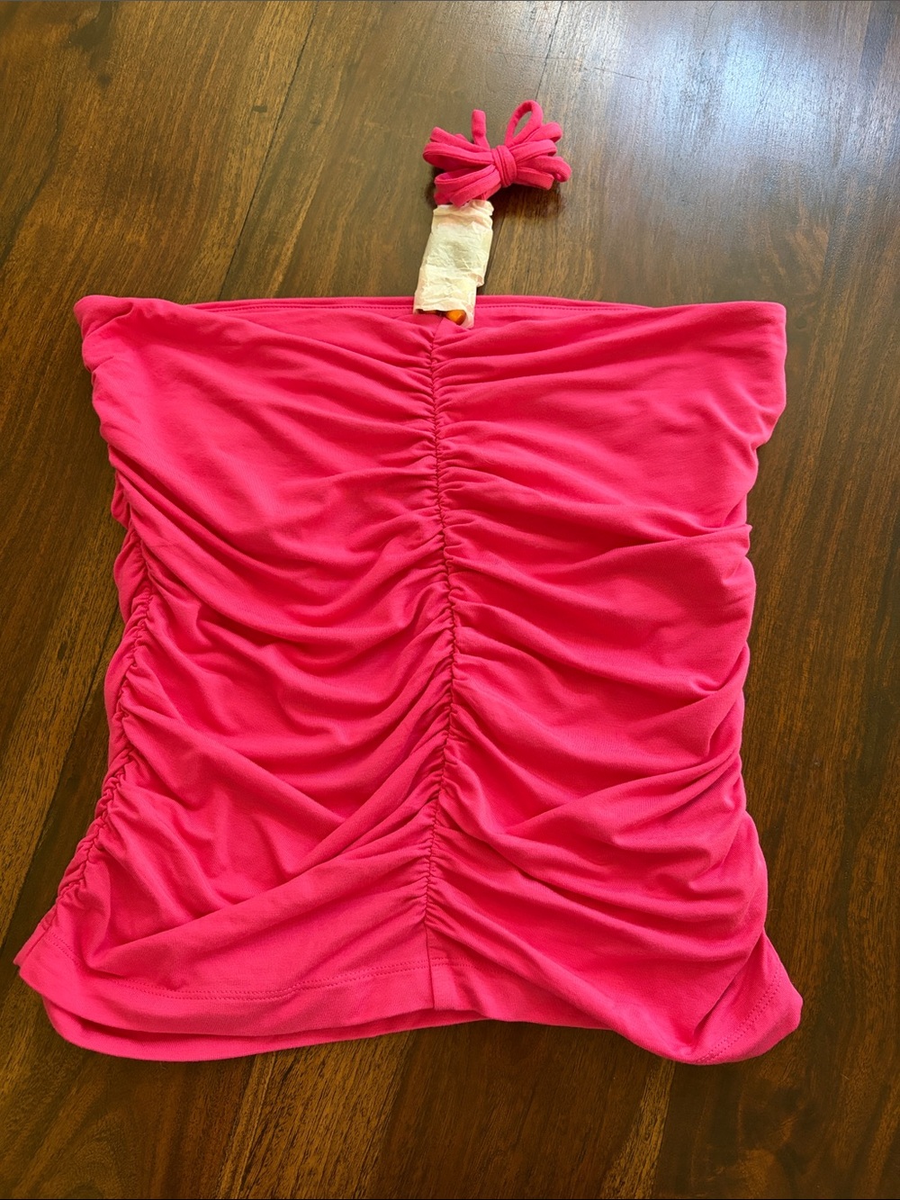 Sz M LOFT Hot Pink Strapless Ruched Tie Behind Neck Top NWT